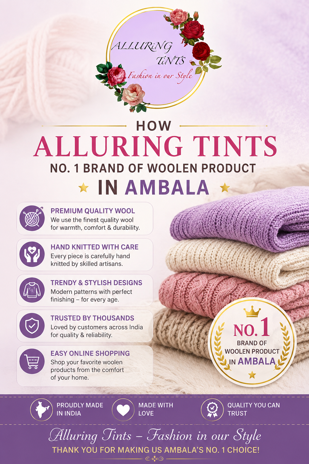 Alluring Tints No. 1 Woolen winter wear brand in Ambala Retail and wholesaler woolen supplier and manufacturer in ambala